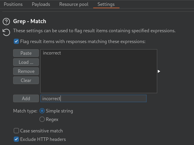 Settings Grep Match
